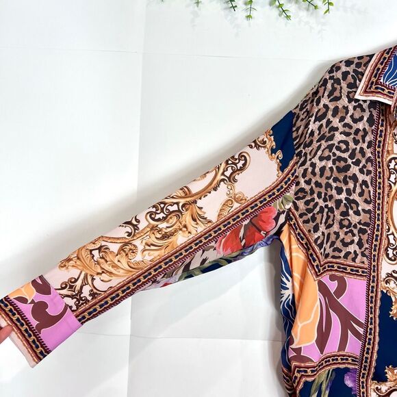 Her Bottari Shirt Dress Large Multicolor Patchwork Long Sleeve Button Front Mini - Picture 10 of 15